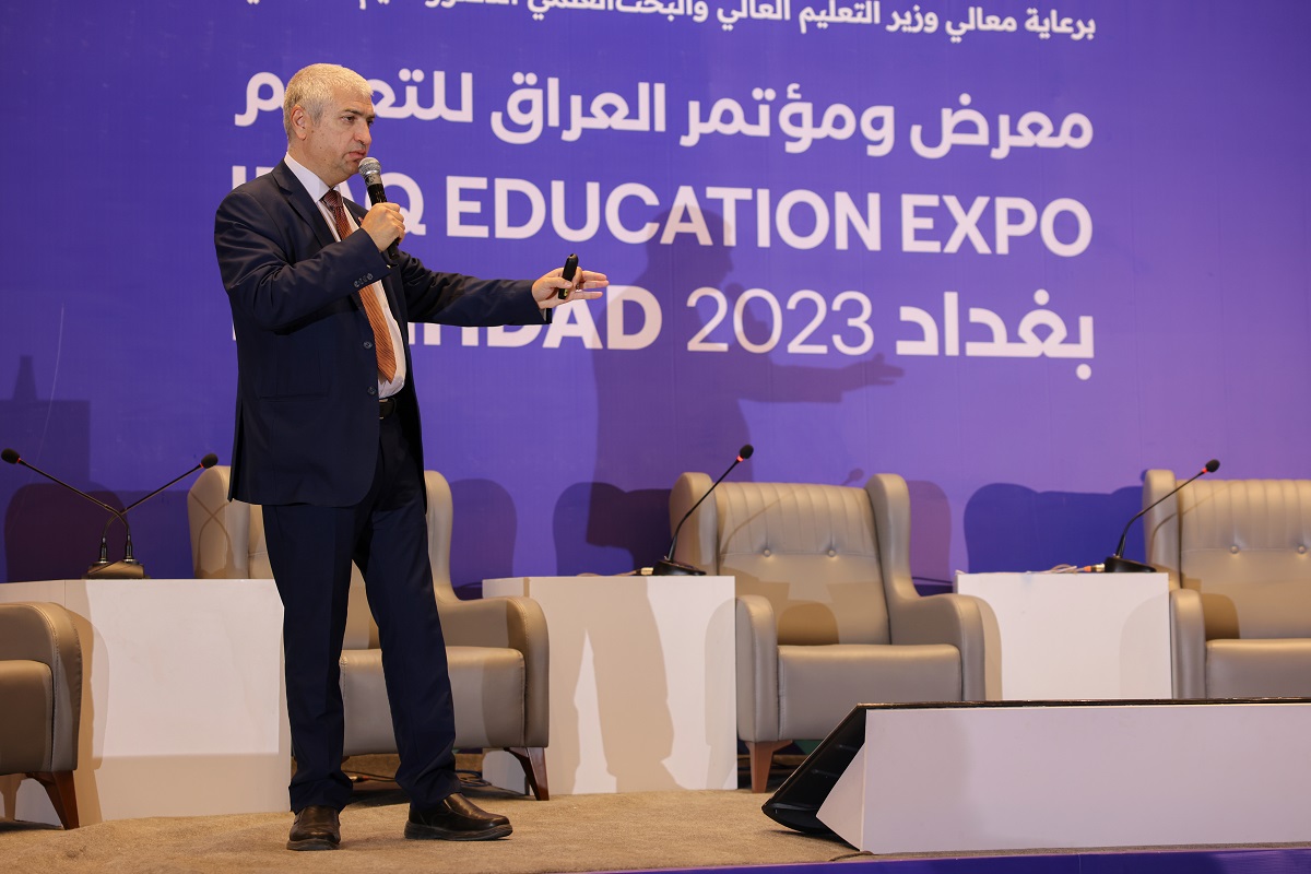 AUIB CEO OF CEI delivering speech at Education Expo.