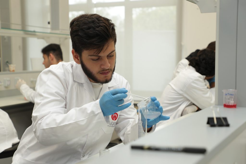 Individual student working in the healthcare lab.